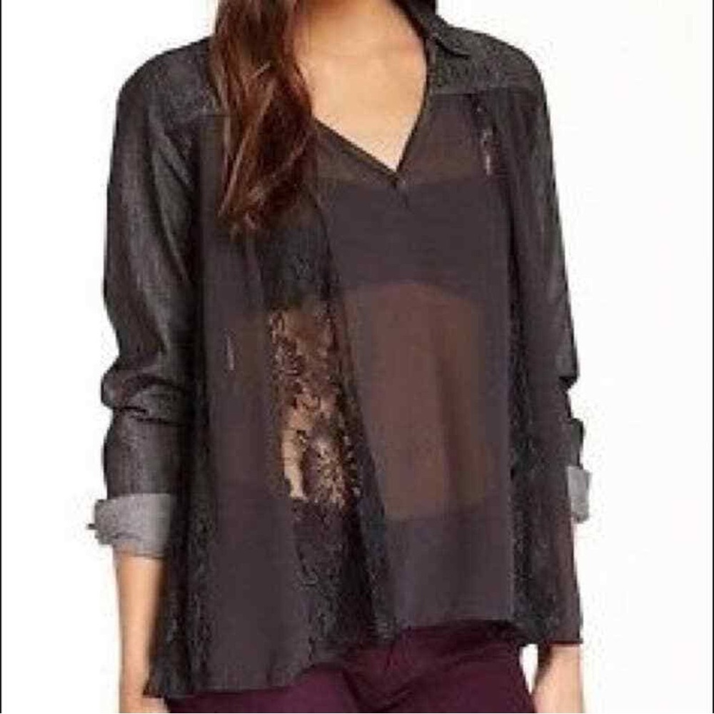 Free People Swing Swing Top Washed Black Size xs